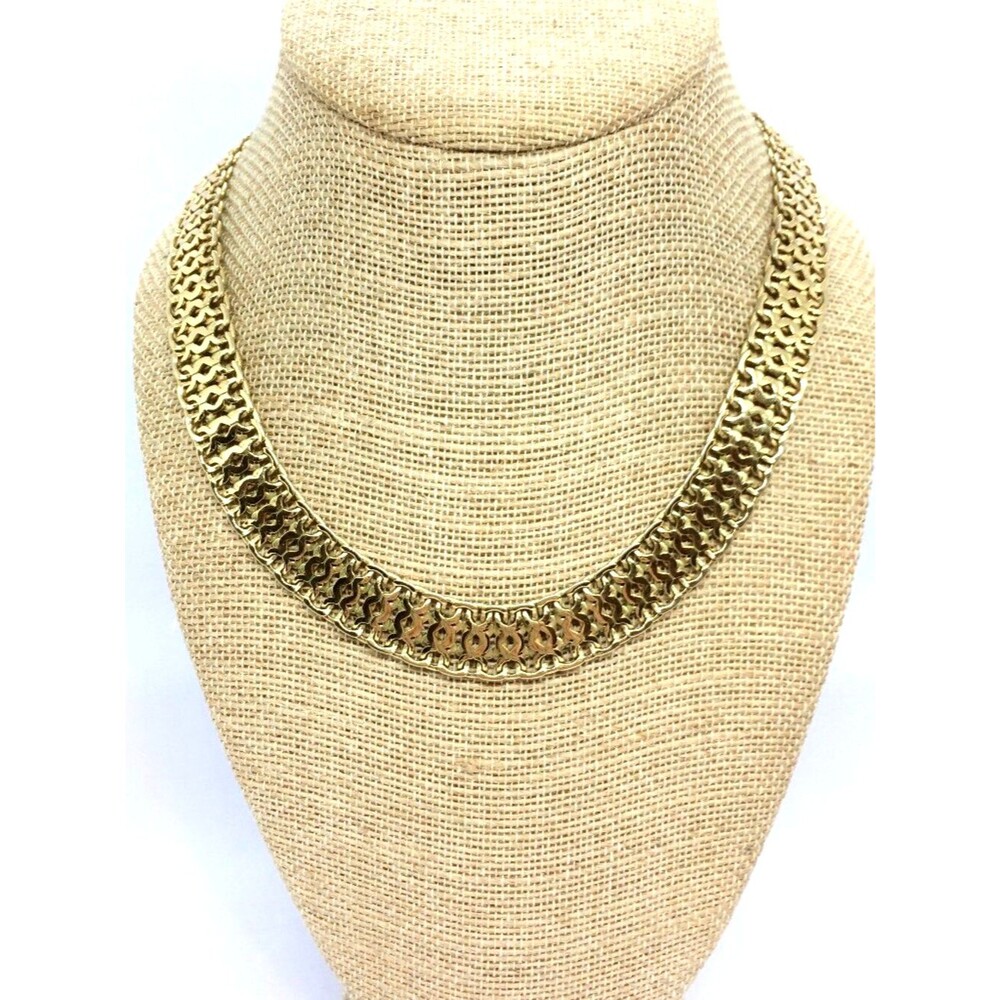 VINTAGE MONET Necklace Gold Tone Flat Chain Link Collar Statement Signed